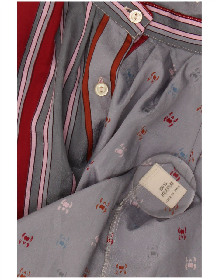 Vintage Womens Long Sleeve Shirt Blouse UK 16 Large Grey Striped Polyester