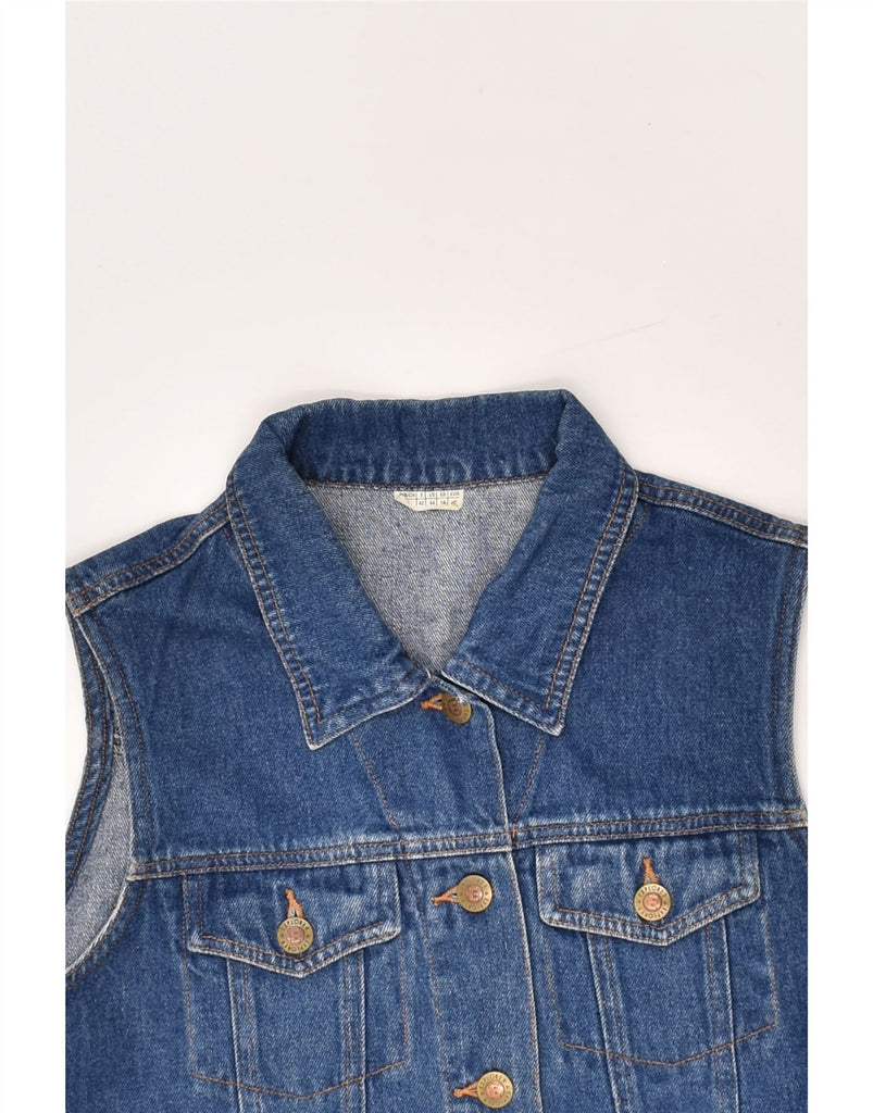 VINTAGE Womens Crop Denim Gilet UK 14 Medium  Blue Cotton | Vintage Vintage | Thrift | Second-Hand Vintage | Used Clothing | Messina Hembry 