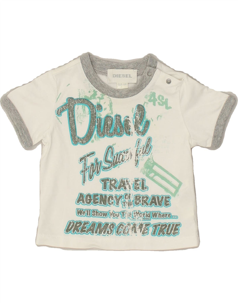 DIESEL Baby Boys Graphic T-Shirt Top 3-6 Months White Cotton | Vintage Diesel | Thrift | Second-Hand Diesel | Used Clothing | Messina Hembry 