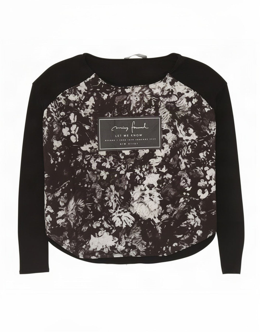 Zara Womens Graphic Top Long Sleeve UK 14 Medium Black Floral Polyester