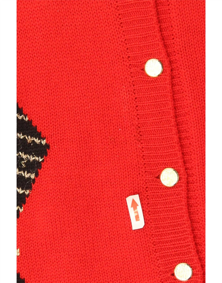 Vintage Womens Cardigan Sweater UK 16 Large Red Argyle/Diamond