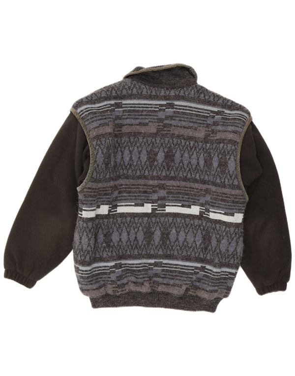 Berto Lucci Mens Knit Bomber Jacket UK 38 Medium Grey Geometric Polyacrylic