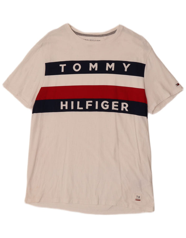 Tommy Hilfiger Mens Graphic T-Shirt Top Medium White Colourblock Cotton