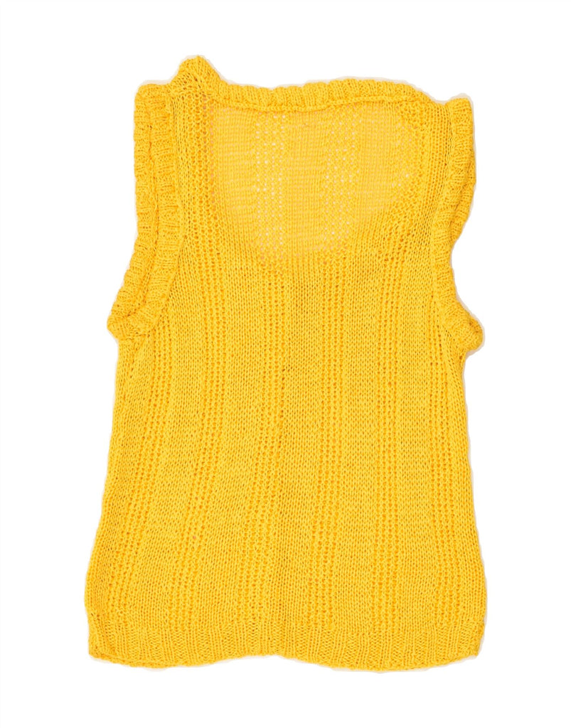 VINTAGE Womens Sleeveless Cardigan Sweater UK 14 Medium Yellow | Vintage Vintage | Thrift | Second-Hand Vintage | Used Clothing | Messina Hembry 