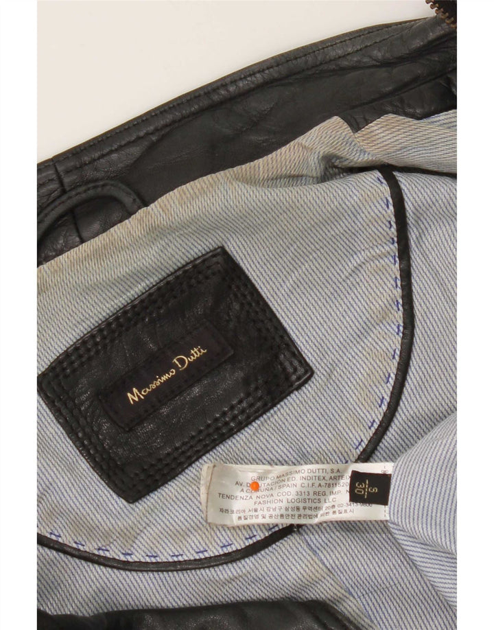 Massimo Dutti Womens Biker Leather Jacket UK 10 Small Black