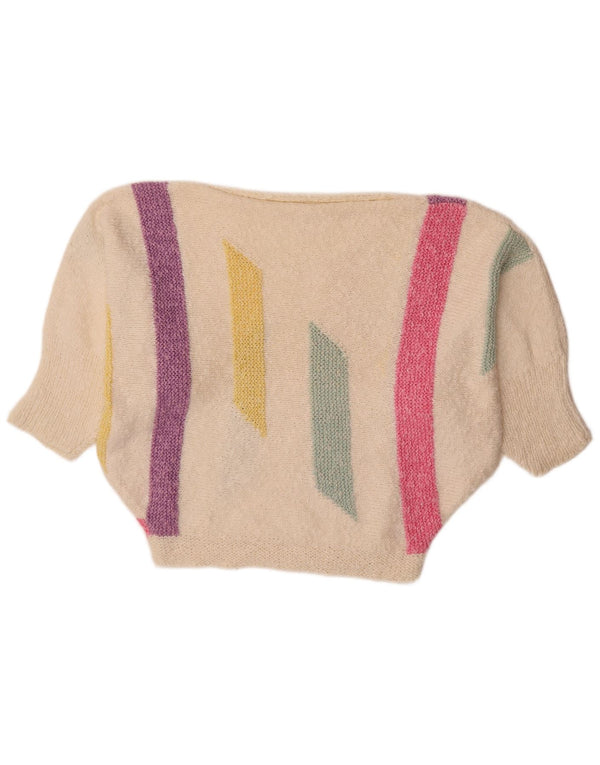 Vintage Womens Batwing Boat Neck Jumper Sweater UK 18 XL White Colourblock