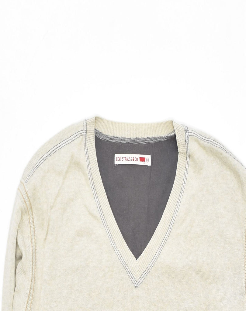 LEVI'S Mens V-Neck Jumper Sweater Large Beige Cotton | Vintage | Thrift | Second-Hand | Used Clothing | Messina Hembry 