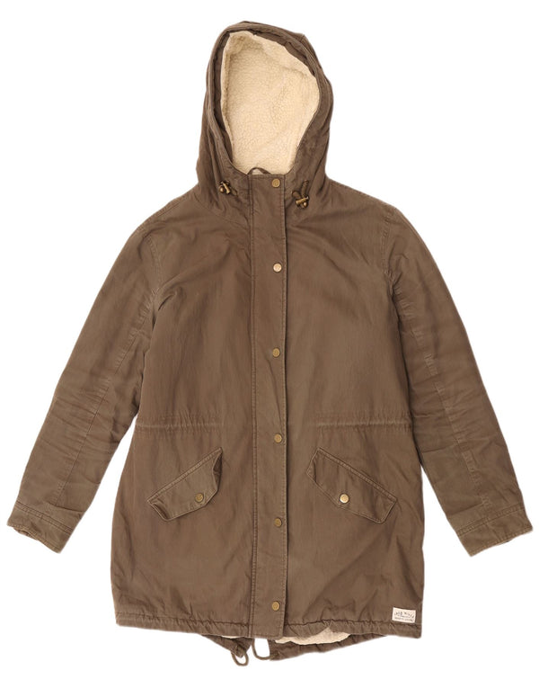 Jack Wills Womens Hooded Sherpa Parka Jacket UK 12 Medium  Khaki
