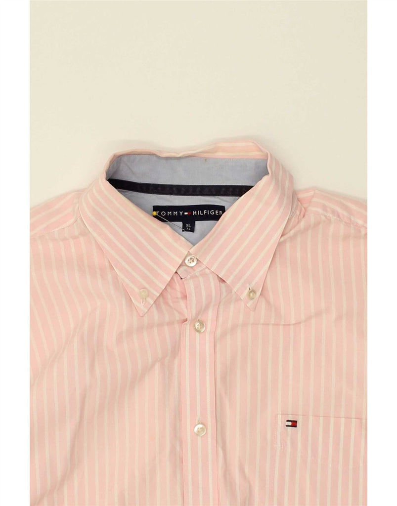 TOMMY HILFIGER Mens Short Sleeve Shirt XL Pink Striped Cotton Vintage Tommy Hilfiger and Second-Hand Tommy Hilfiger from Messina Hembry 