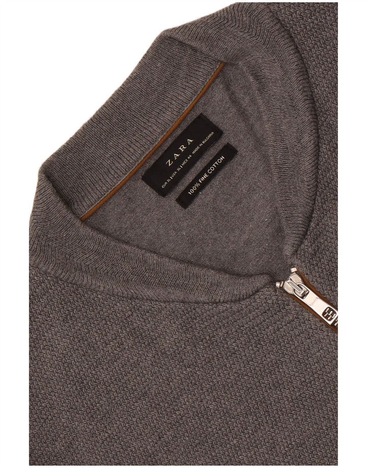 Zara Mens Cardigan Sweater XL Grey Cotton