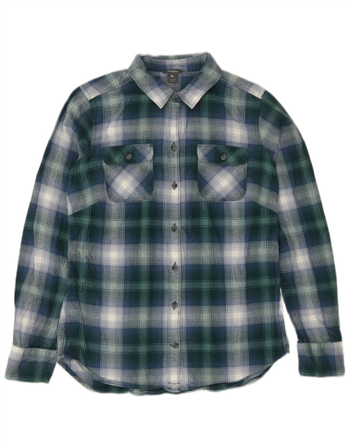 EDDIE BAUER Womens Flannel Shirt UK 10 Small Green Check Cotton