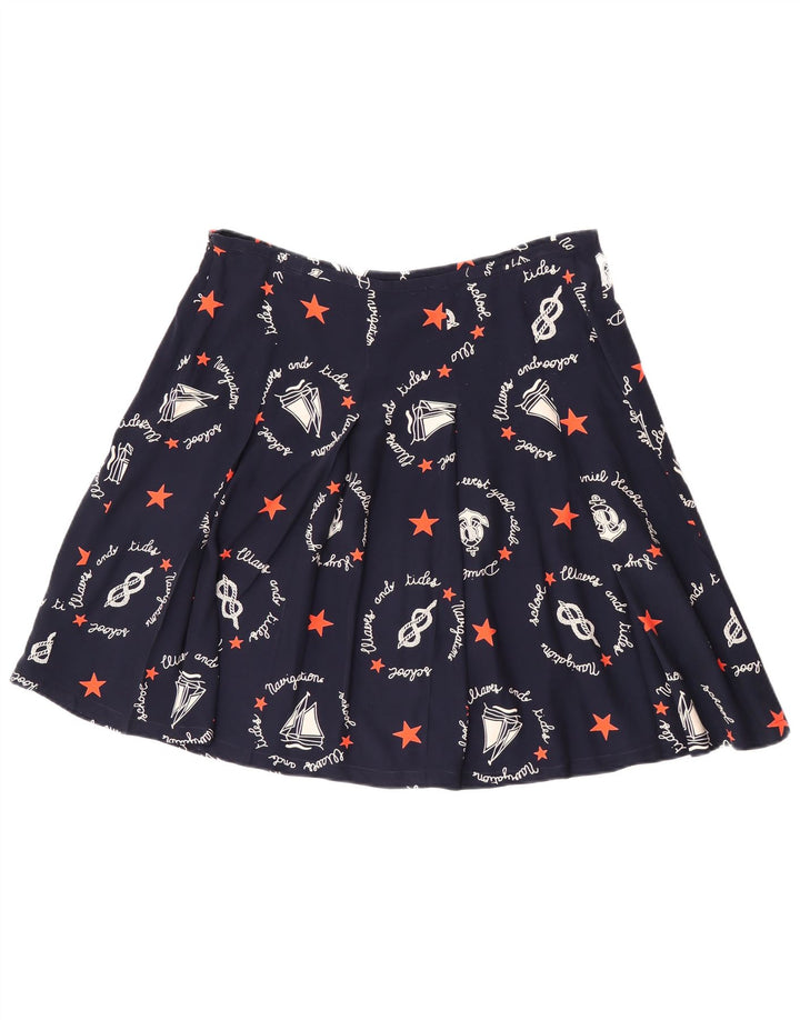 Vintage Womens Graphic A-Line Skirt W30 Medium Navy Blue Geometric