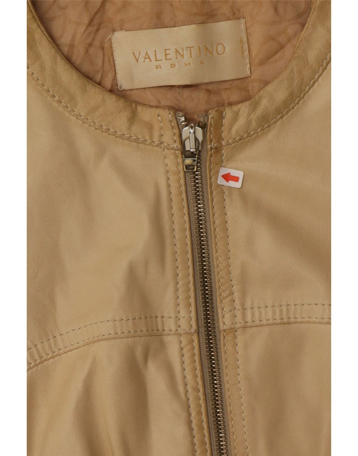 Valentino Womens Crop Leather Jacket IT 40 Small Beige Leather