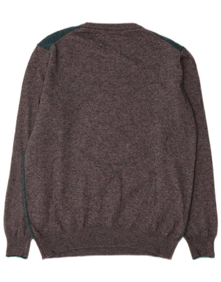 Harmont & Blaine Mens Crew Neck Jumper Sweater 2XL Grey Colourblock Wool