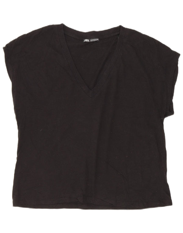 Zara Womens T-Shirt Top UK 14 Medium Black Cotton