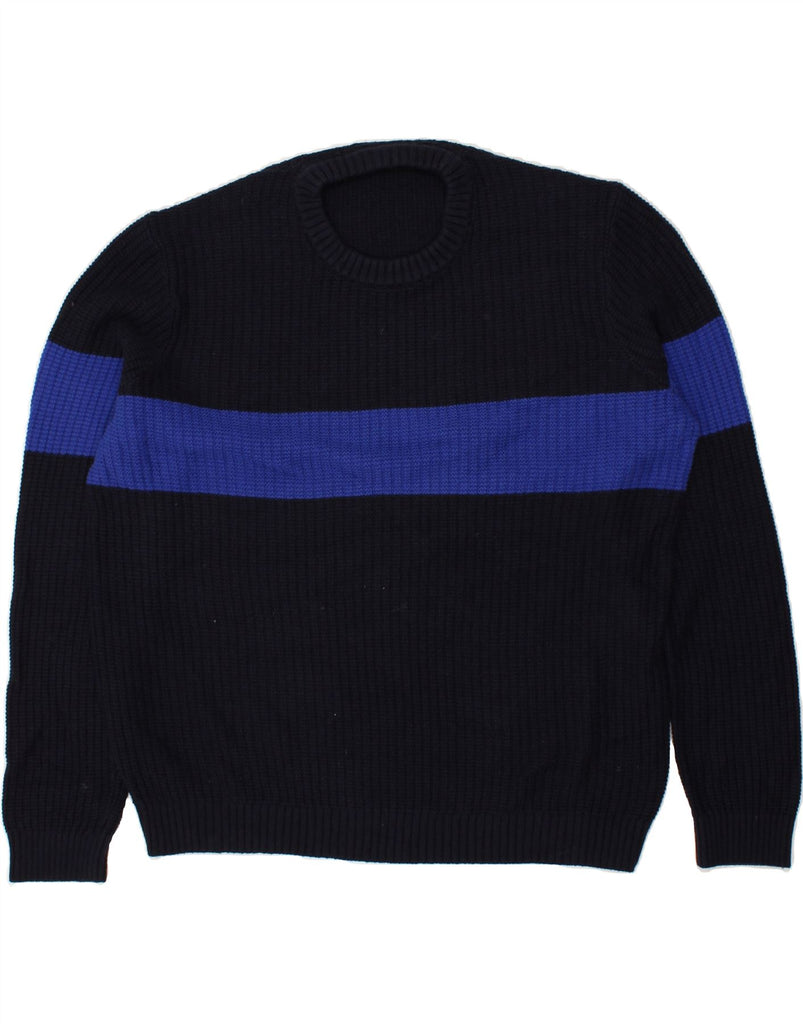 TED BAKER Mens Crew Neck Jumper Sweater 2XL Navy Blue Colourblock Cotton | Vintage Ted Baker | Thrift | Second-Hand Ted Baker | Used Clothing | Messina Hembry 