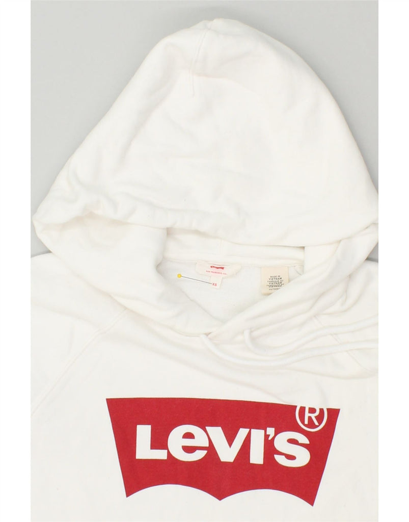 LEVI'S Womens Graphic Hoodie Jumper UK 6 XS White Cotton | Vintage Levi's | Thrift | Second-Hand Levi's | Used Clothing | Messina Hembry 