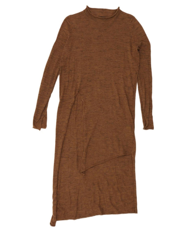 Zara Womens Asymmetric Jumper Dress UK 10 Small Brown Polyester