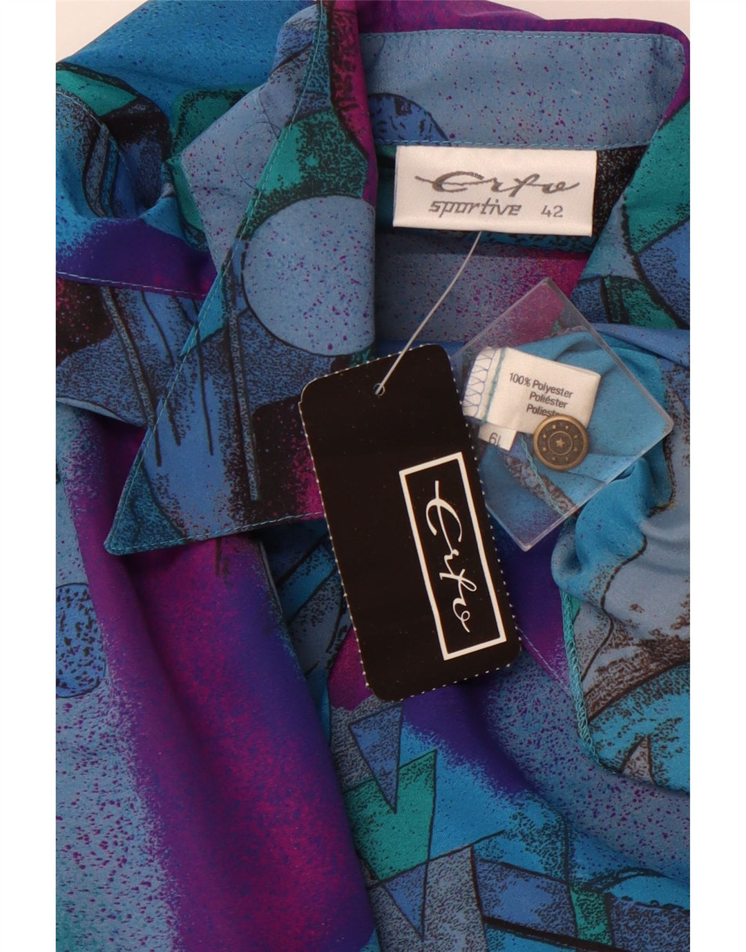 ERTO Womens Abstract Pattern Shirt EU 42 Large Blue Colourblock Polyester