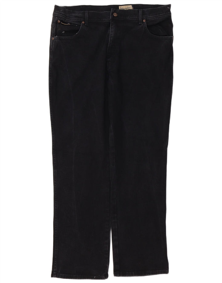 WRANGLER Mens Texas Straight Jeans W38 L32 Black Cotton