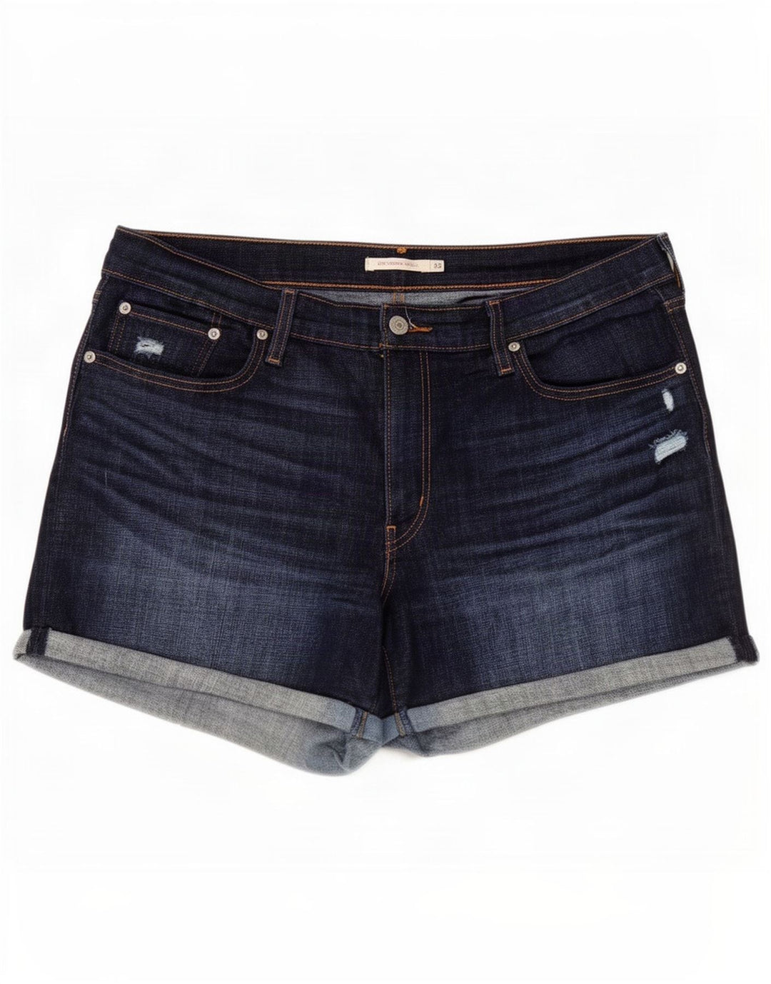 Levi's Womens Distressed Mid Rise Denim Shorts W33 Large Navy Blue Cotton