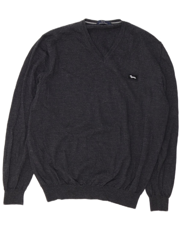 Harmont & Blaine Mens V-Neck Jumper Sweater 5XL Grey Wool