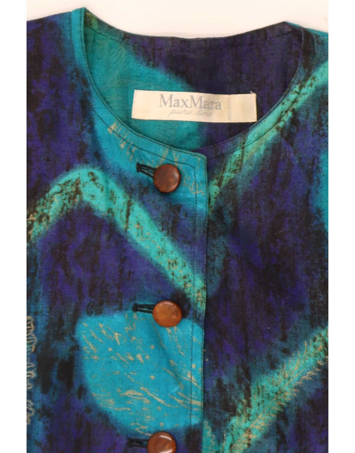 Max Mara Womens 3/4 Sleeve 7 button Blazer Jacket UK 14 Medium Blue Floral