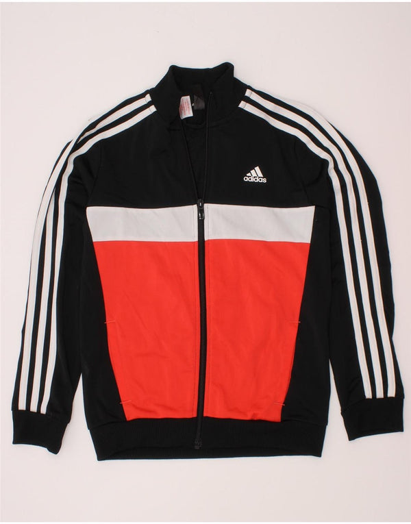 Adidas Boys Tracksuit Top Jacket 9-10 Years Black Colourblock Polyester