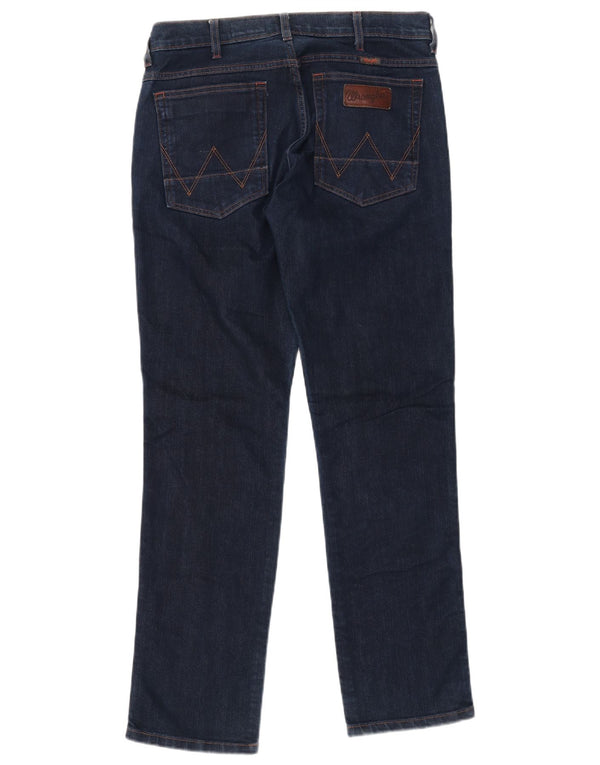 Wrangler Mens Greensboro Straight Jeans W33 L32 Navy Blue Cotton