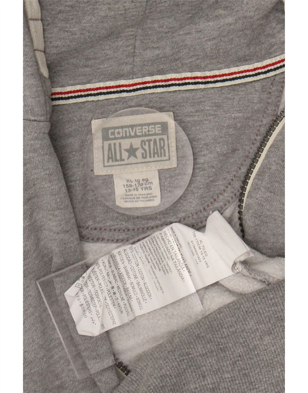 CONVERSE Girls Zip Hoodie Sweater 13-14 Years XL Grey Cotton