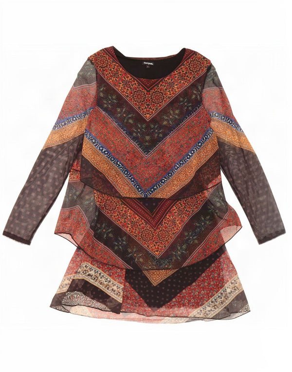 Desigual Womens Long Sleeve Tiered Dress UK 12 Medium Multicoloured Floral