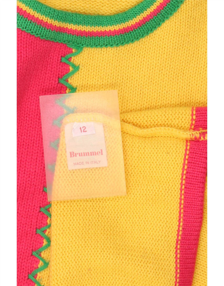 Brummell Womens Crew Neck Jumper Sweater UK 12 Medium Yellow Colourblock