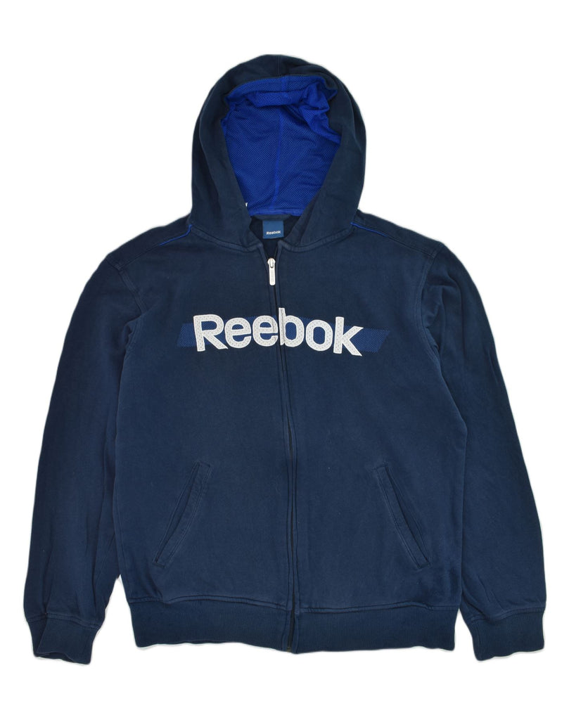 REEBOK Boys Graphic Zip Hoodie Sweater 15-16 Years Navy Blue Cotton | Vintage Reebok | Thrift | Second-Hand Reebok | Used Clothing | Messina Hembry 