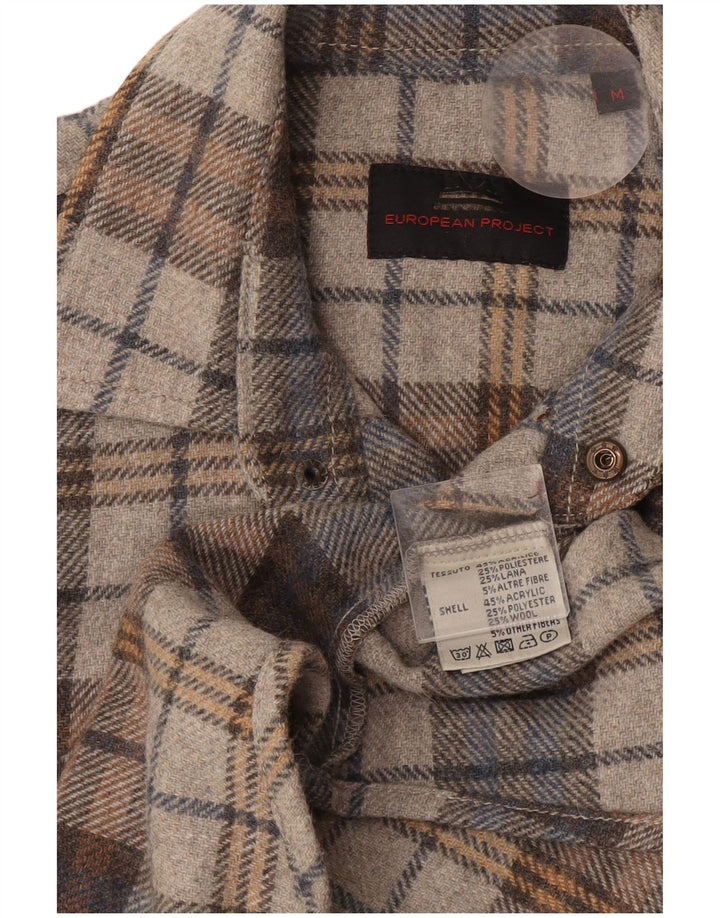 European Project Mens Checked  Flannel Shirt Medium Grey Plaid Acrylic
