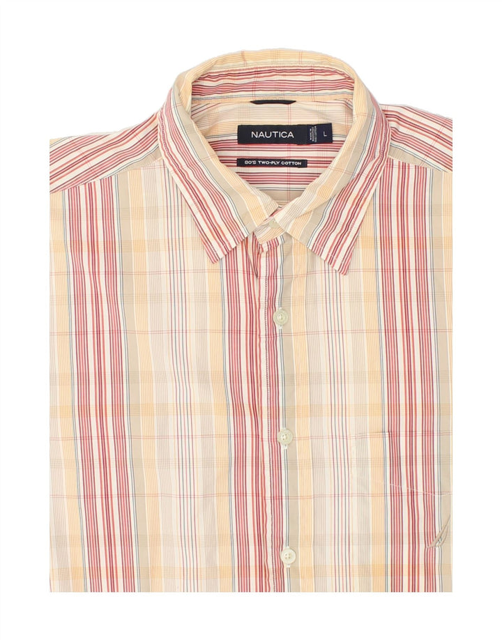 NAUTICA Mens Short Sleeve Shirt Large Beige Check Cotton Vintage Nautica and Second-Hand Nautica from Messina Hembry 