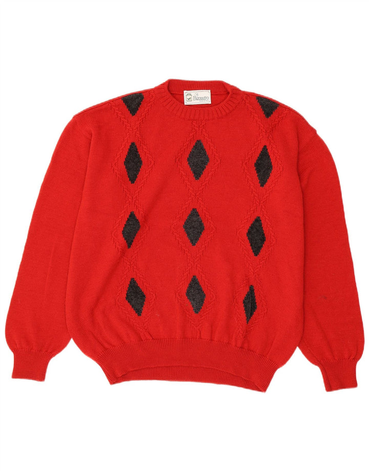 Bizzarro Mens Crew Neck Jumper Sweater IT 52 XL Red Argyle/Diamond