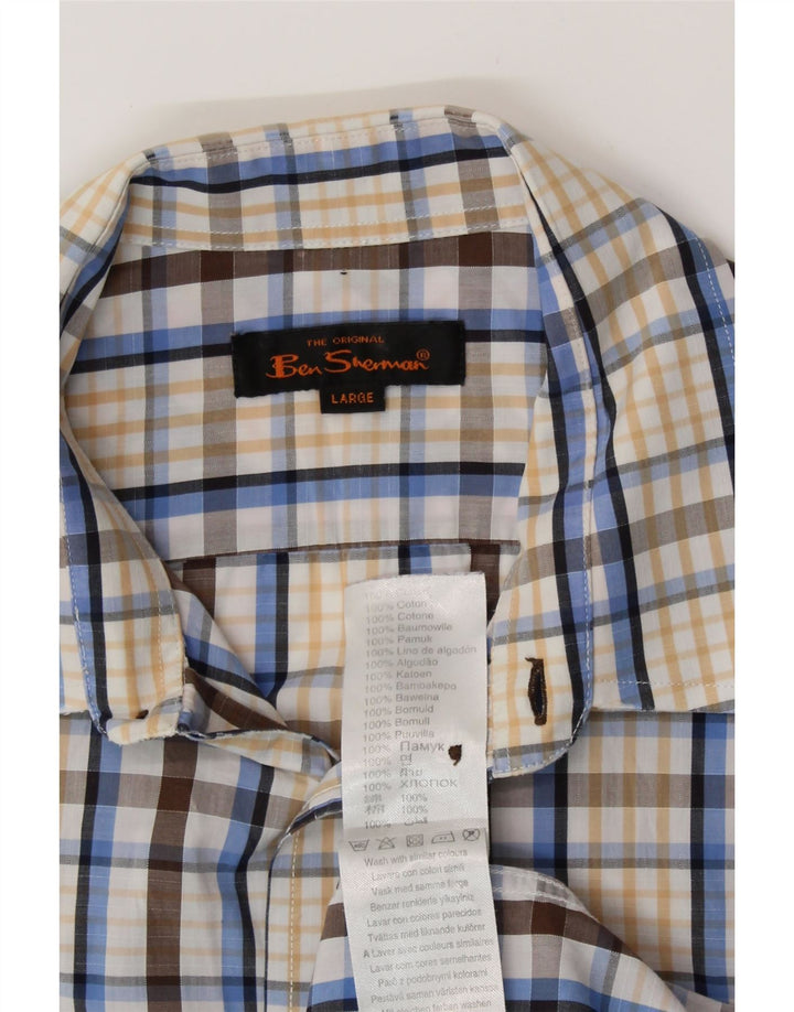 BEN SHERMAN Mens Short Sleeve Shirt Large Multicoloured Check Cotton