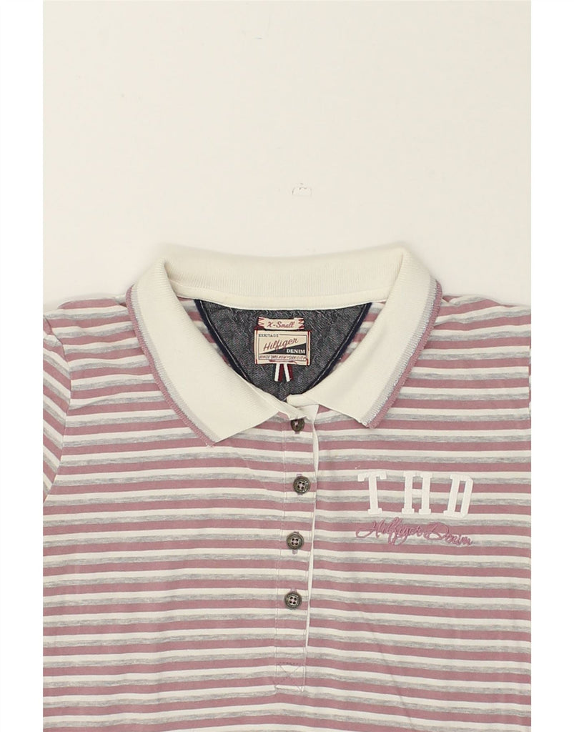 TOMMY HILFIGER Womens Polo Shirt UK 6 XS Pink Striped Cotton | Vintage Tommy Hilfiger | Thrift | Second-Hand Tommy Hilfiger | Used Clothing | Messina Hembry 