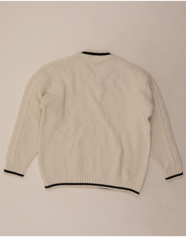 Vintage Womens V-Neck Jumper Sweater UK 20/22 XL White Acrylic