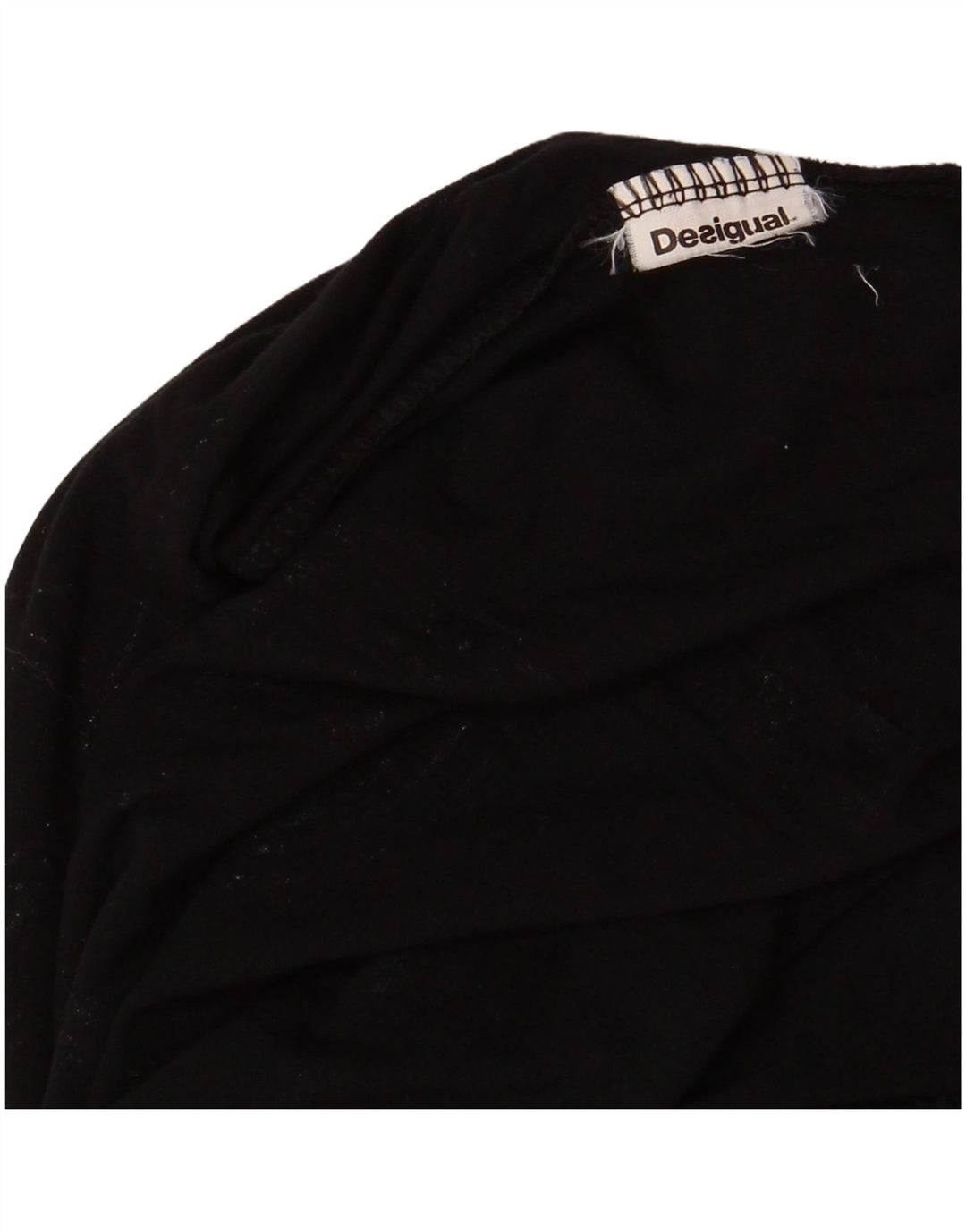 DESIGUAL Womens Off Shoulder Graphic Top Long Sleeve UK 12 Medium Black