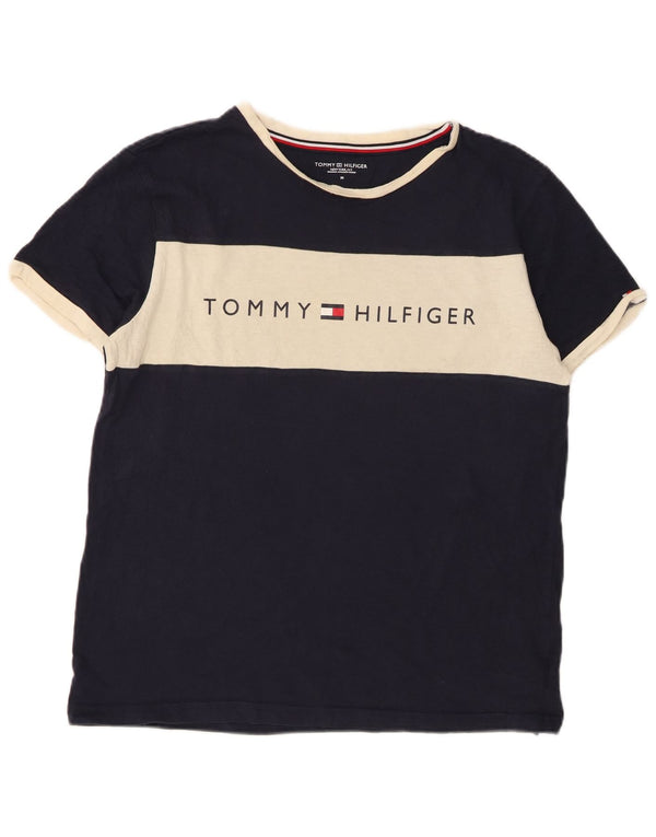 Tommy Hilfiger Mens Graphic T-Shirt Top Medium Navy Blue Colourblock Cotton