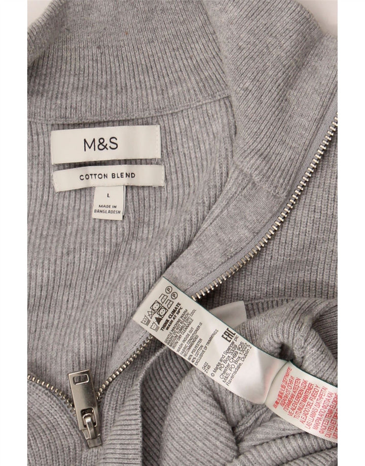 Marks & Spencer Womens Zip Neck Jumper Sweater UK 16 Large Grey Cotton