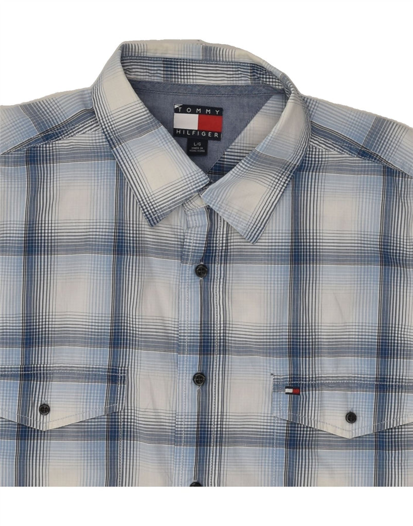 TOMMY HILFIGER Mens Short Sleeve Shirt Large Blue Check Cotton | Vintage Tommy Hilfiger | Thrift | Second-Hand Tommy Hilfiger | Used Clothing | Messina Hembry 