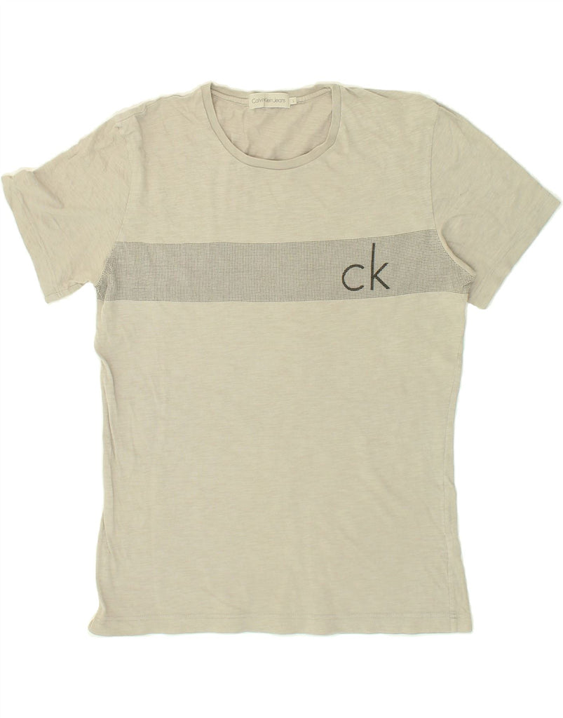 CALVIN KLEIN JEANS Mens Graphic T-Shirt Top Large Grey Cotton | Vintage Calvin Klein Jeans | Thrift | Second-Hand Calvin Klein Jeans | Used Clothing | Messina Hembry 