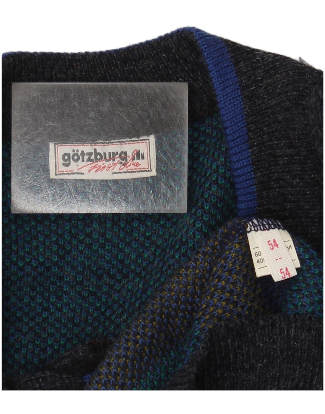 Gotzburg Mens Abstract Pattern Cardigan Sweater EU 54 XL Blue Polyacrylic