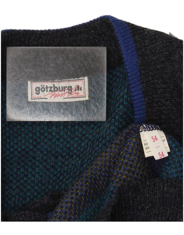 Gotzburg Mens Abstract Pattern Cardigan Sweater EU 54 XL Blue Polyacrylic