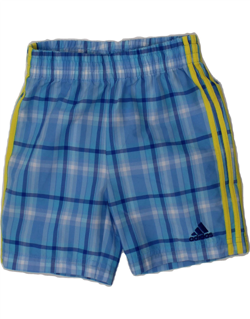 ADIDAS Boys Sport Shorts 3-4 Years Blue Plaid Polyester Vintage Adidas and Second-Hand Adidas from Messina Hembry 