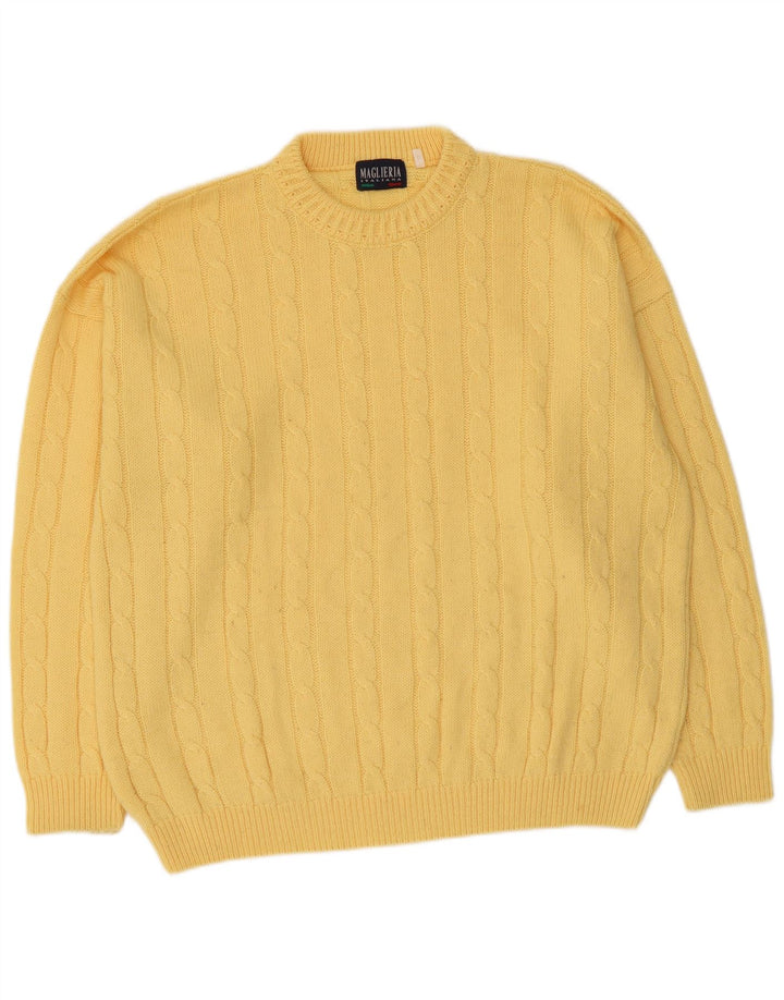 Maglieria Mens Crew Neck Jumper Sweater Large Yellow Wool