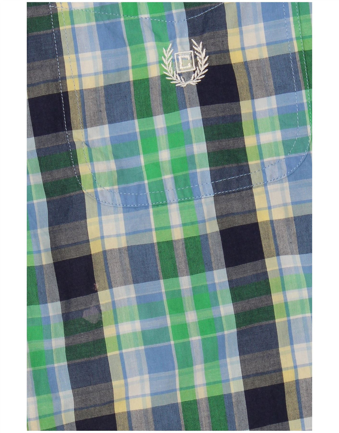 Chaps Mens Easy Care Short Sleeve Shirt Large Green Check Cotton