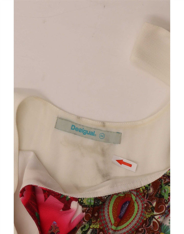 Desigual Womens Sleeveless Tunic Top EU 44 XL White Floral Polyester